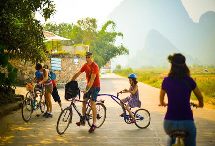 Families Cycling in Yangshuo