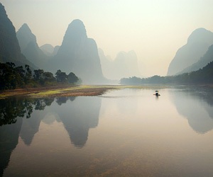 misty rian in Li River